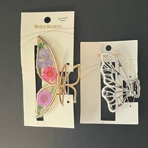 NWT WORLD MARKET DRIED FLOWER BUTTERFLY HAIR CLAW CLIP LOT